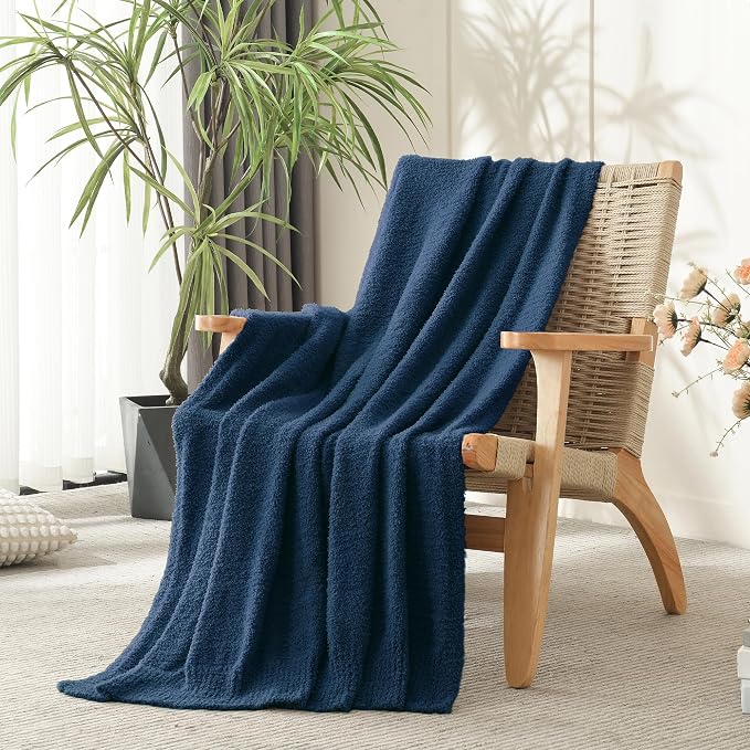 Navy Blue Throw Blanket for Bed, Super Soft Knit Blankets, Cozy Fleece Fuzzy Fluffy Plush Chenille Throws Blanket for Couch, Sofa, 60 x 80 inches