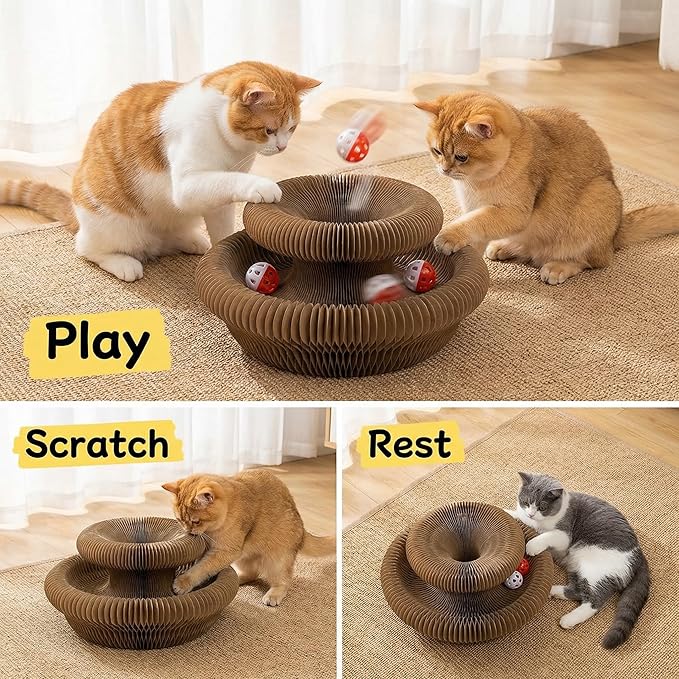 Kitlty Kurliz Cat Toy,Magic Organ Cat Scratcher Board,Foldable Recyclable Cat Accordion Toy,Interactive Scratch Pad with Toy Ball,Interactive Cat Toys for Indoor Cats Exercise & Anxiety Relief-2 PC