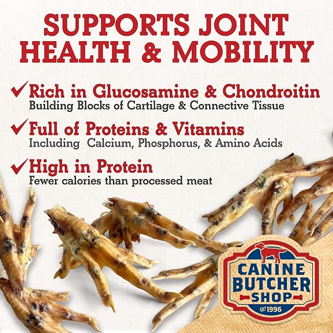 Chicken Feet for Dogs, All-Natural Dog Treats, 60 Ct | Crunchy Texture, Naturally Dehydrated, Rich in Glucosamine, Supports Joint Health, Made in the USA