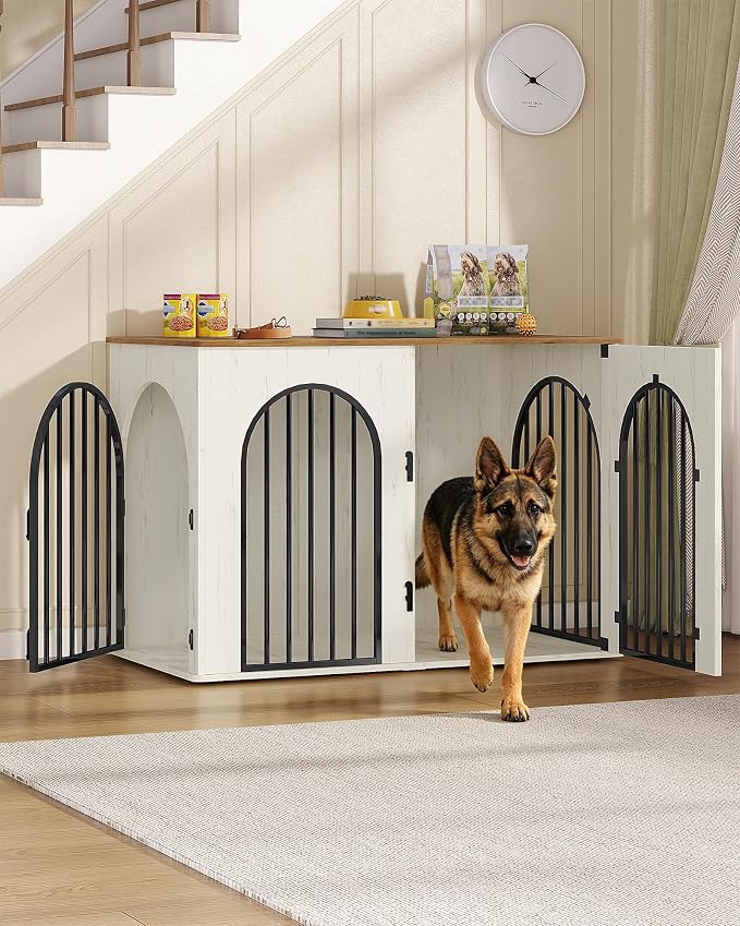Hzuaneri 46.5'' Dog Crate Furniture,Dog Kennel Indoor for Medium/Large Dogs | Dog Kennel Furniture Wooden Dog Cage Heavy Duty Dog Crate Decorative Pet House End Side Table TV Stand,White Brown DFC93914B
