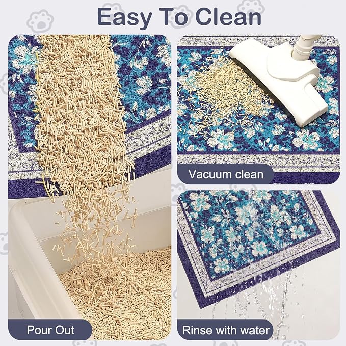 Glittme Cat Litter Mat, 33"x22" Non-Slip Washable Trapping Mat for Cats | Litter Trapping Mat With Thick PVC Coil To Catch Scatter, Soft On Paws And Waterproof Bottom To Protect Floors