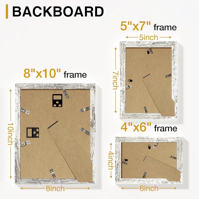 Vittanly 15 Pack Picture Frames Collage Wall Decor, Wall/Tabletop Display | Distressed White, Multi-Size Gallery Wall Frame Set: 3pcs 8x10, 6pcs 5x7, 6pcs 4x6. Picture Frame Set for Family