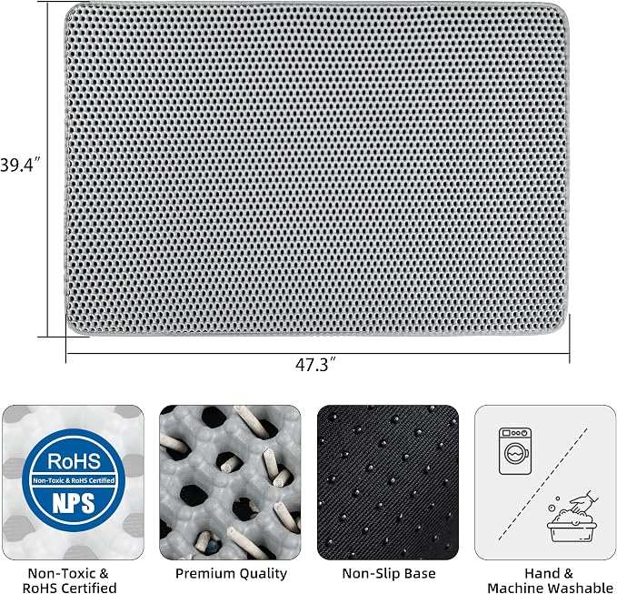 Cat Litter Mat XXL(47.3" x 39.4") - Large, Double-Layer, Non-Toxic, Easy Clean, Durable, Gray