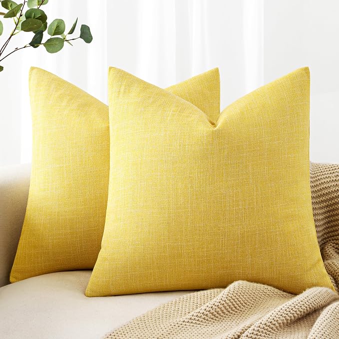 MIULEE Pack of 2 Decorative Linen Burlap Textured Pillow Covers Farmhouse Boho Accent Pillowcases Spring Home Decor for Couch Sofa Bedroom Living Room 20x20 Inch Yellow