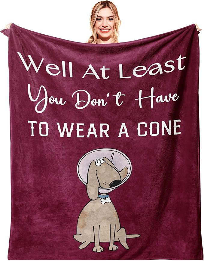 Get Well Gifts for Women/Men After Surgery Red Blanket 50"x60" | Feel Better/Get Well Soon Gifts for Women, Surgery Recovery Gift for Men, at Least You Dont Have to Wear A Cone