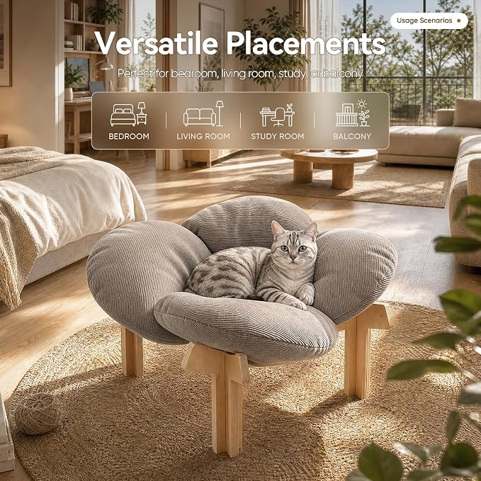 JUNSPOW Elevated Cat Bed with Wooden Stand, Holds Up to 40lbs with Ease | Removable Soft Cushion for Kitty And Puppy, Suitable and Comfortable Pet Bed for Indoor & Outdoor Cats