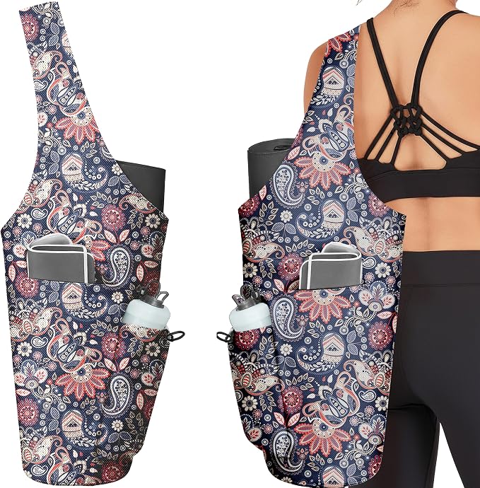 Yoga Bag for Women, Large Yoga Mat Bag Tote Carrier with Wet Dry Pocket, Water Bottle Holder & Adjustable Strap, Fits 1/2" Thick Yoga Mat for Gym, Pilates, Travel, Work