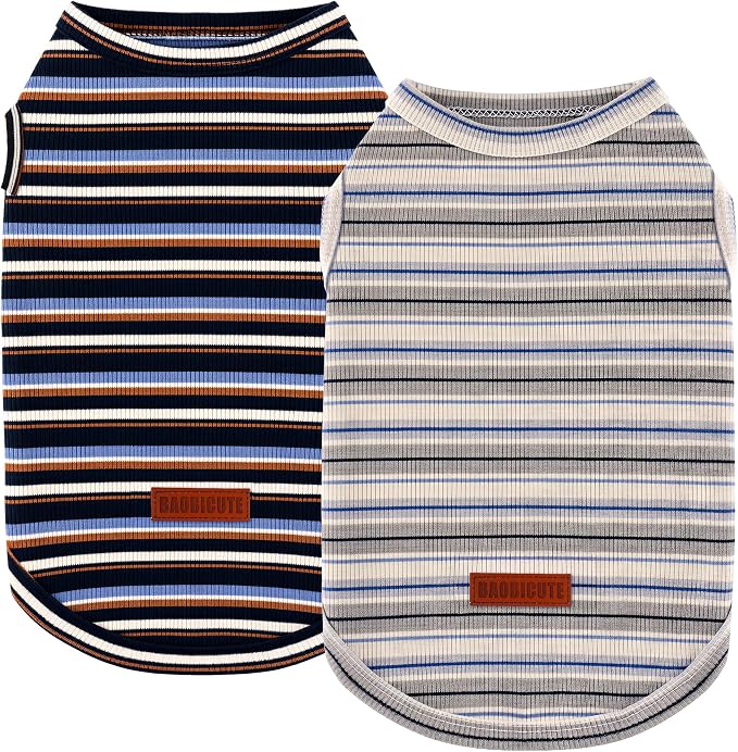 2Pack Dog Shirt Cotton Striped T-Shirts Stretchy Comfortable Pet Vest for Puppy and Cat Super Soft Dog Shirts Vest Sleeveless Breathable Basic Clothes for Small Medium Large Boy Girl Dogs