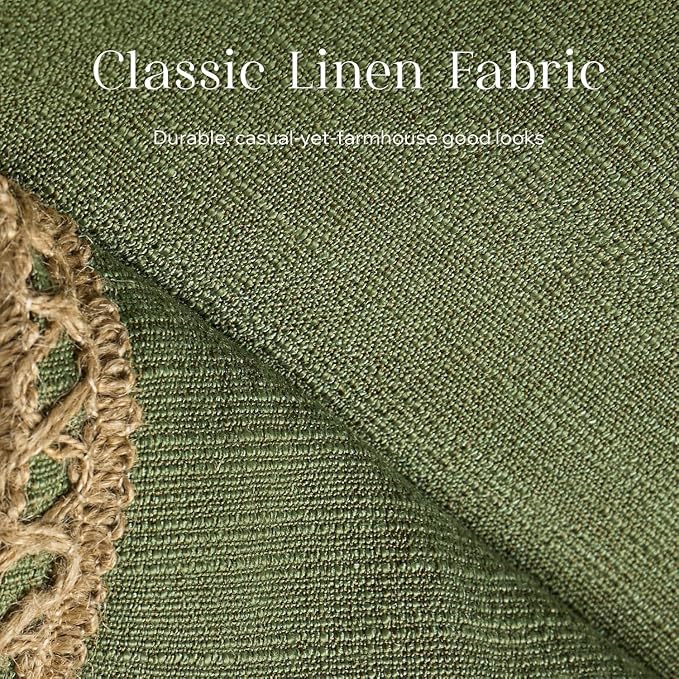 Phantoscope Farmhouse Throw Pillow Covers 20x20 - Outdoor Burlap Linen Decorative Cushion Cases with Jute Trim for Couch, Sofa, Bed, Living Room, Patio, Olive Green