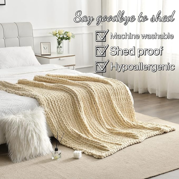 Maetoow Tighter Version Chenille Chunky Knit Blanket Throw,40×50,Brown