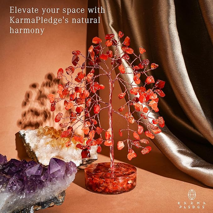 Carnelian Crystal Tree of Life Birthday Gifts for Women, Men, Friends, Handmade Chakra Healing Crystals Tree for Home Office Decor, Positivity, Good Luck, Money, Unique Gifts for Her Mom, Sister, Dad
