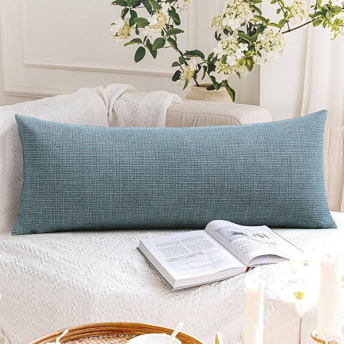 OTOSTAR Linen Throw Pillow Cover Set of 1 Decorative Long Lumbar Pillowcase Rectangle Cushion Cover 14x36 Inch for Home Decor Sofa Bedroom Car 35 x 90CM Blue