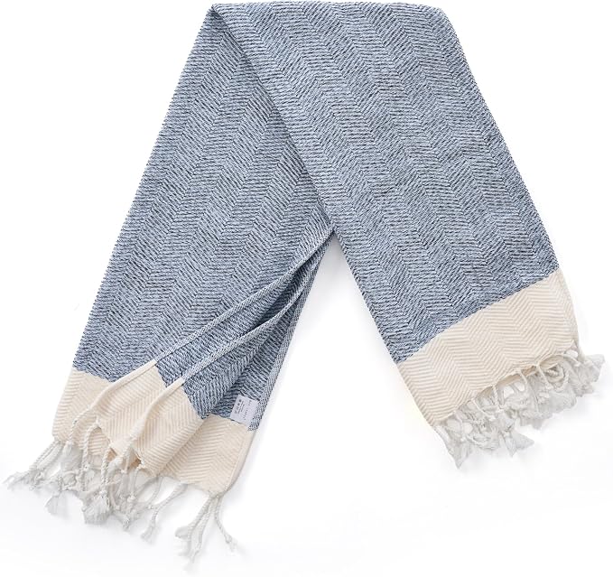 BAY LAUREL Turkish Hand Towel – Pack of 2 | Soft & Absorbent Decorative Towels for Bathroom, Hand, Face, Hair, Gym, Yoga, SPA, Kitchen & Tea | Boho Decor(Light Blue, Herringbone 16x40 Inches(Set of 2)
