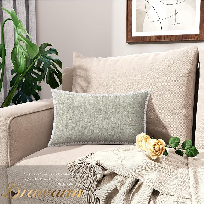 BRAWARM Chenille Throw Pillow Covers 12x20 Inches, Taupe, 2 Pack | Decorative Lumbar Pillow Covers with Shell Edge, Soft Cushion Cases for Sofa Bed Living Room Home Farmhouse (No Insert)