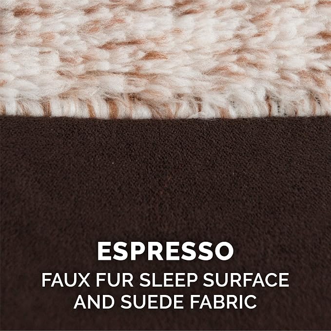 Furhaven Memory Foam Dog Bed for Large Dogs w/ Removable Bolsters & Washable Cover, For Dogs Up to 95 lbs - Two-Tone Plush Faux Fur & Suede L Shaped Chaise - Espresso, Jumbo/XL