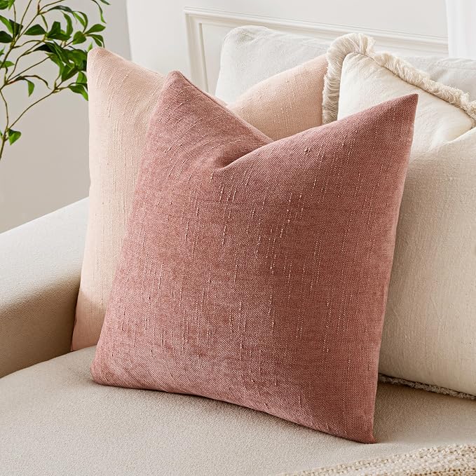 MIULEE Textured Chenille Throw Pillow Covers 18x18 Inch Dusty Pink | Pack of 2 Decorative Soft Throw Pillows, Solid Textured Cushion Covers, Modern Home Decor for Couch Sofa Bedroom Living Room