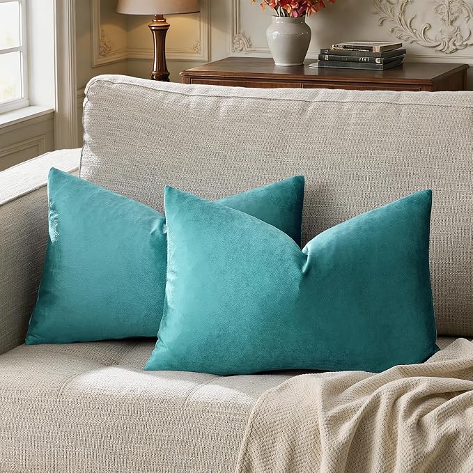 GIGIZAZA Teal Pillow Covers 12x20 Decorative Pillows Pack of 2 | Lumbar Blue Throw Pillows for Couch Sofa,280gsm Soft Textured Fabric,Modern Pillowcases,Luxury Cushion Covers