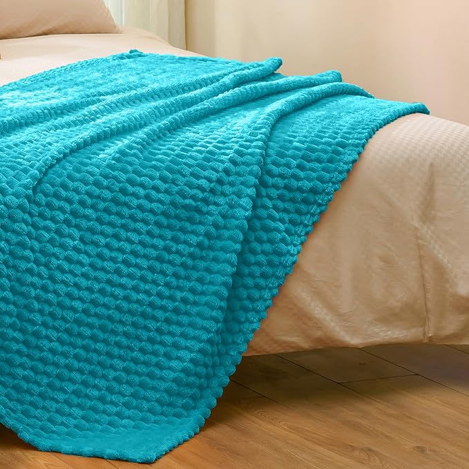 Vessia Flannel Fleece Throw Blanket(50x70 inch), 3D Jacquard Teal Fuzzy and Warm Blanket for Couch,Sofa,Bed,Chair, 300GSM Super Soft Touch Cozy Lightweight Throw for All-Season Home Decor