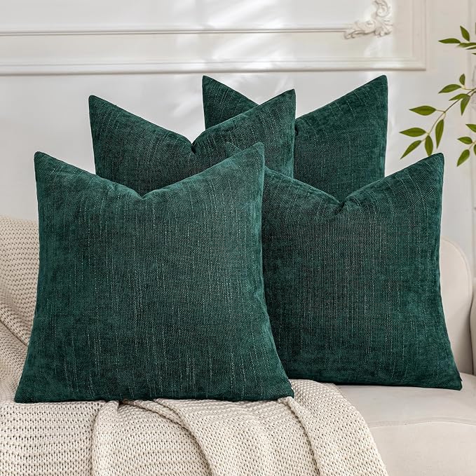Set of 4 Soft Textured Decorative Throw Pillow Covers 20x20 Inch Cozy Farmhouse Cushion Cover Square Accent Pillow Cases for Bed Couch Sofa Living Room, Dark Teal