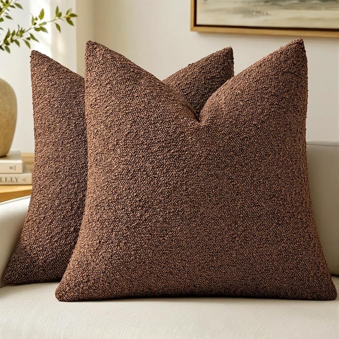 MIULEE 20x20 Decorative Lumbar Boucle Couch Pillow Covers Chestnut Brown | Set of 2 Textured Neutral Fall Autumn Throw Pillow Covers, Accent Solid Pillowcases, Sofa Living Room Home Decor