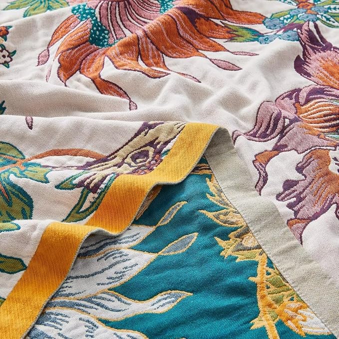 Boho Throw Blanket for Bed 100% Cotton Bohemian Blankets Ultra Soft Woven Muslin Decorative Blankets All Seasons Vintage Quilt Knitted Blanket for Sofa Chair(Beige, 50"x60")