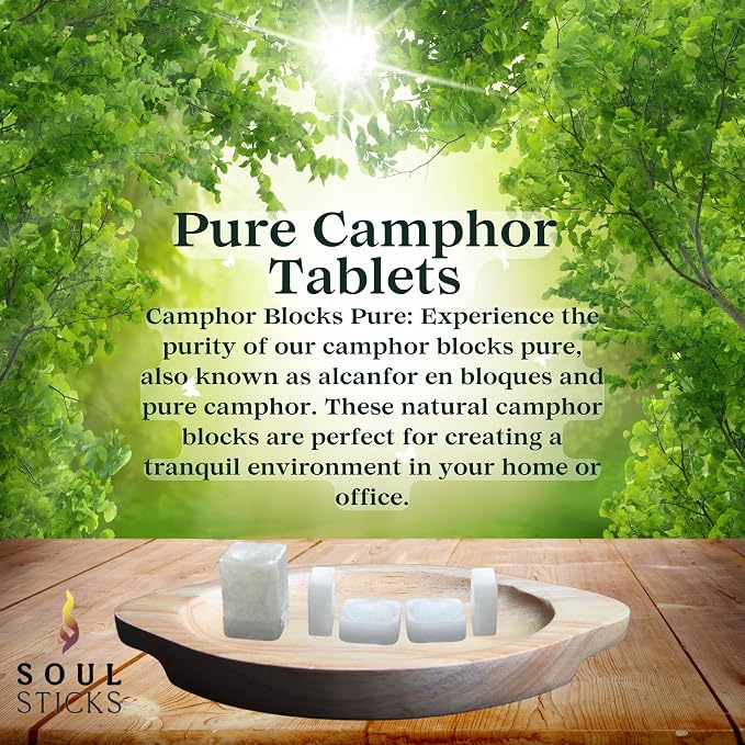 SOUL STICKS Natural Camphor Blocks,Pure Camphor Tablets for Aromatherapy & Puja - Alcanfor en Bloques, Alcanfor en Bolitas, Kapoor for Pooja (450 Grams (64 Tablets))