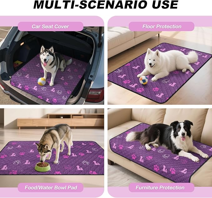 WanpeeGoo Washable Pee Pads for Dogs, Waterproof, 36 x 36 in, 2 Pack, Purp | Super Absorbent, Waterproof and Non-Slip; Washable, Reusable Dog Pads for Crates, Playpens, Floors, Furniture and Travel