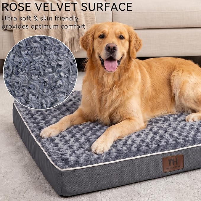 WESTERN HOME WH Orthopedic Dog Beds Large Sized Dog Washable Pet Bed, 36in | Waterproof Liner,Removable Cover,Thick Egg Crate Foam for Joint Support,Nonskid Bottom,OEKO-TEX Certified,Grey,Up to 70 Lbs