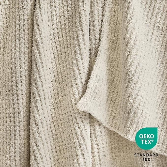 WDCOZY Ivory Waffle Throw Blanket for Couch Bed, Reversible Super Soft Plush Knitted Blanket, Lightweight Cozy Fuzzy Fluffy Warm Throw for Sofa Chair, Textured Blanket for Home Decor, Cream 50"x60"