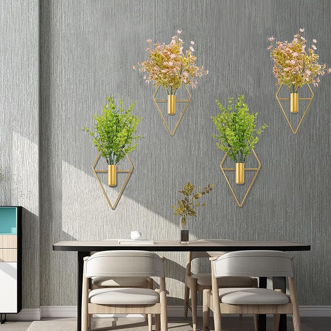 Yorkmills Green Artificial Eucalyptus Plant Wall Decor in Gold Hanging Vase | Diamond Metal Wall Planter Decorations Set of 2, Fake Plant Home Wall Decor for Living Room, Dining Room, Bedroom, Bathroom