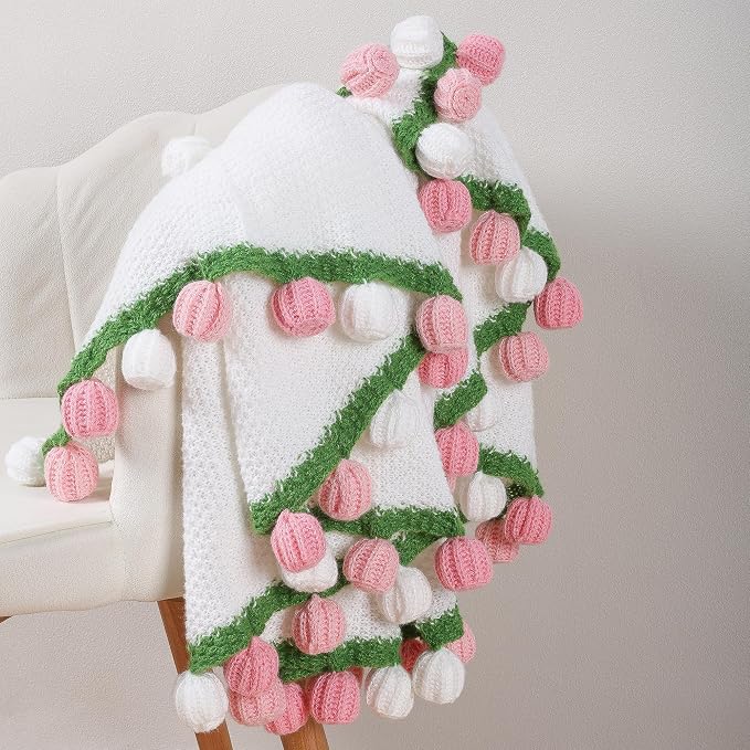 Ivydale Crochet Flower Bouquet Throw Blanket 43inch Rose Knitted Blanket