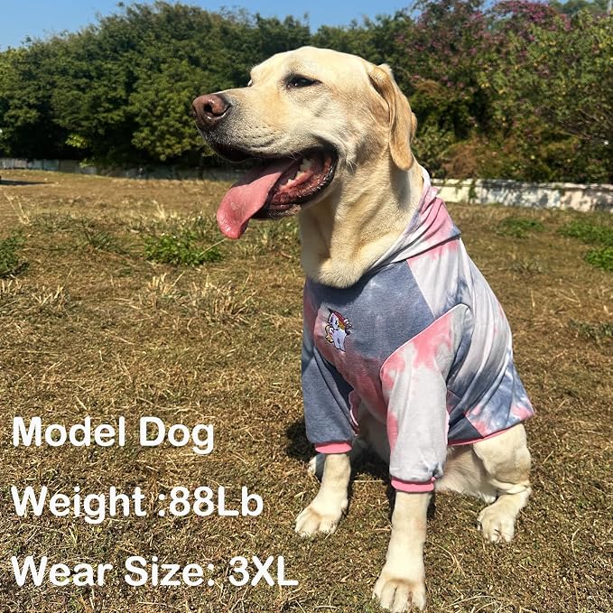Dog Cotton Tie dye Hoodie Pink Grey Pullover Sweatshirts Soft and Stretch Pets Clothes Hooded for Medium Large Dogs(Pink Grey L)