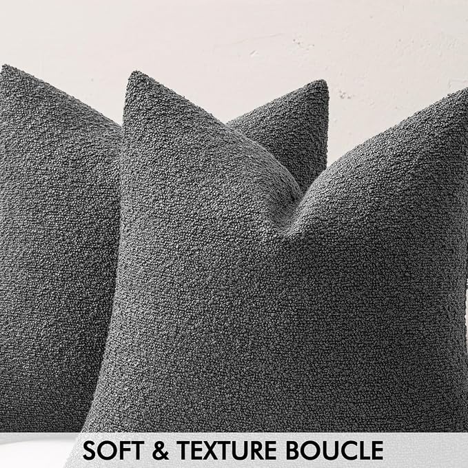 MIULEE 22x22 Decorative Euro Sham Boucle Couch Pillow Covers Charcoal | Set of 2 Textured Neutral Throw Pillow Covers, Accent Solid Pillowcases, Sofa Living Room Home Decor