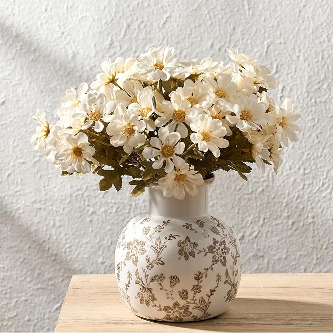 SIDUCAL Ceramic Vintage Vase, 5.91 Inch Retro Ice Cracked Chinoiserie Floral Vase, Rustic Farmhouse Vases for Home Decor, Bookshelf, Garden, Chinoiserie Decor, Tuscan Decor, Brown Floral Pattern