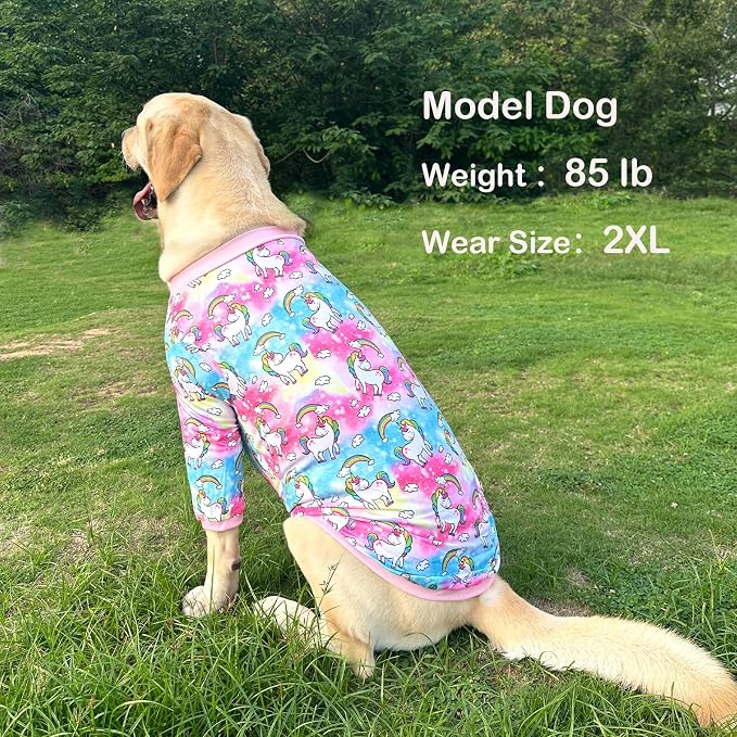 Dog Colorful Unicorn T Shirts Rainbow Pattern Printed Pet Shirt Softable Pajamas for Large Dog (L,Colorful)
