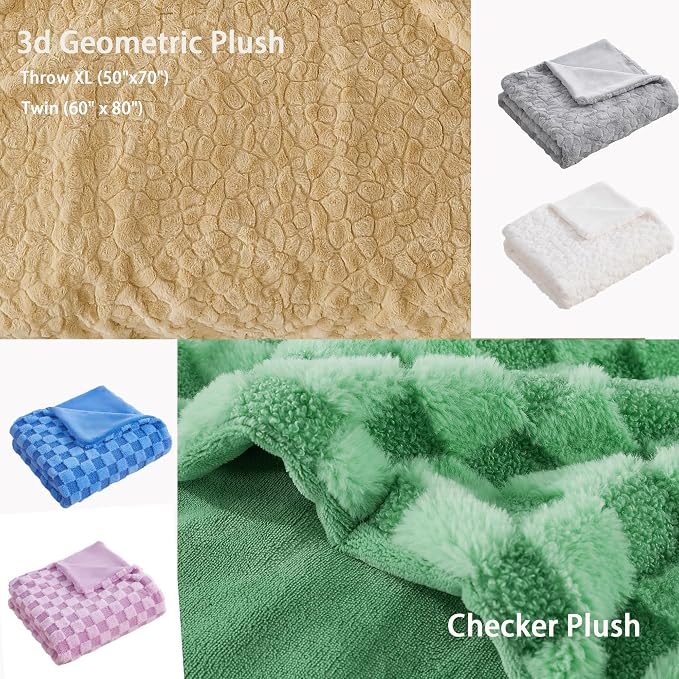 Luxury 3D Checkered Throw Blanket Reversible Thick Warm Blankets for Couch | Soft Velvet Flannel Fuzzy Plush Gift for Women