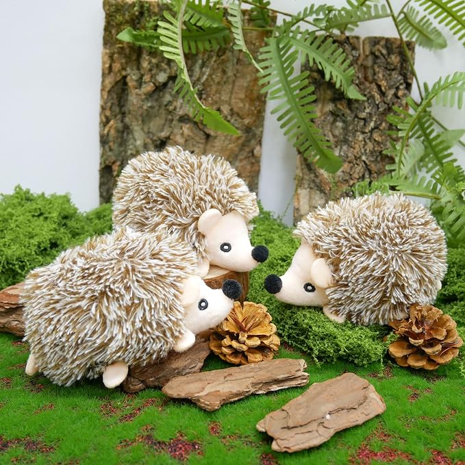 Dog Hide and Seek Toys Puppy Chew Squeaky Toys Plush Mushroom&Bamboo&Shell Hideout Stuffing with Squeakers Animals (3Pcs Squeaky Hedgehog Brown)