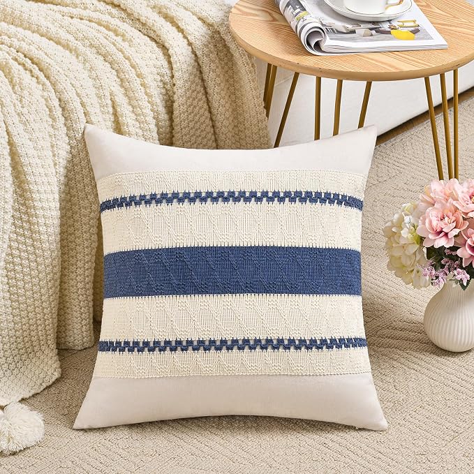 Fancy Homi Set of 1 Dusty Blue Vintage Small Decorative Throw Pillow Covers 14x14 Inch for Couch Bed Sofa Chair Bedroom, Rustic Retro Square Cushion Case, Modern Farmhouse Boho Living Room Decor