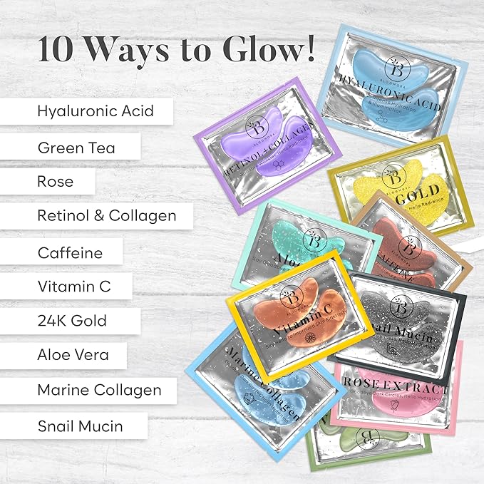 BLOOMORA Variety Box Under Eye Patches for Puffy Eyes and Dark Circles(30 PAIRS), Collagen & Hyaluronic Acid Gel Masks for Hydration, Anti Wrinkle Patches, Bridesmaid Gifts, Bachelorette Party Favors