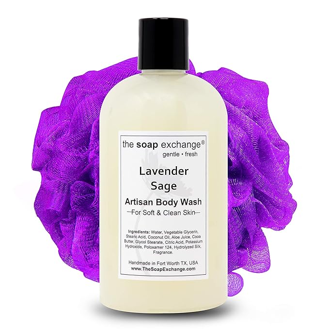 The Soap Exchange Body Wash - Lavender Sage Scent - Hand Crafted 12 fl oz / 354 ml Natural Artisan Liquid Soap for Hand, Face & Body, Shower Gel, Cleanse, Moisturize, & Protect. Made in the USA.