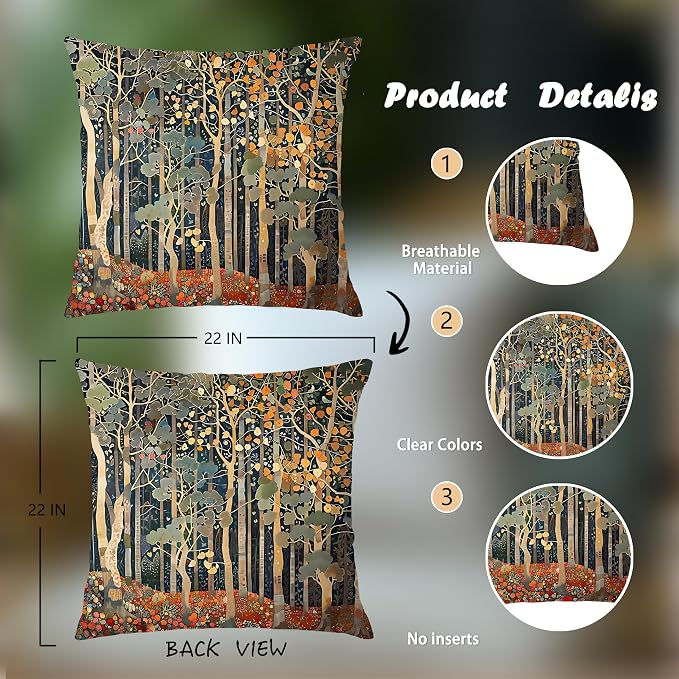450 Rustic William Morris Inspired Forest Decor Pillow Covers 22x22 | Fall Autumn Home Room Decor, Vintage Botanical Nature Decorative Throw Pillow Covers for Home Bedroom Living Room