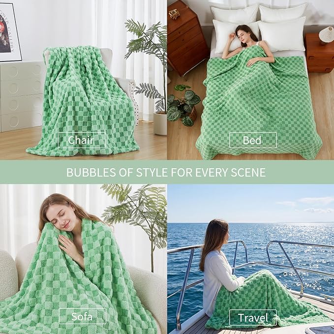 Luxury 3D Checkered Throw Blanket Reversible Thick Warm Blankets for Couch | Soft Velvet Flannel Fuzzy Plush Gift for Women