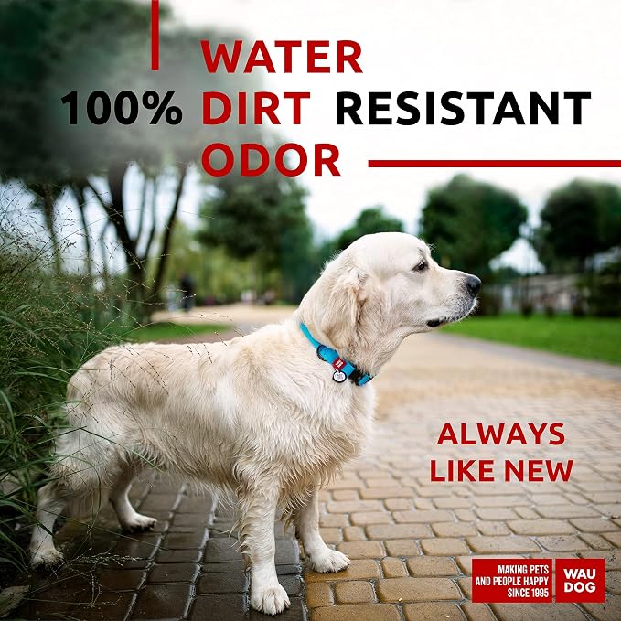 WAUDOG Waterproof Dog Collar Airtag Holder QR Tag Small Medium Large Dogs | Water and Dirt Resistant, Quick Dry QR Pet Tag Adjustable Durable Comfort for Male and Female Dogs Outdoor Walking Training