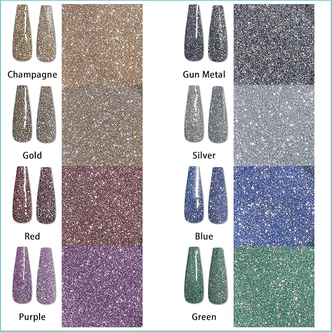 Laza 8 Colors Korea Diamond Nail Powder Sparkling Crystal Glitter Holographic Nail Glitter Dust Laser Silver Mirror Effect Bright Shining Flakes for Acrylic Nails Polish Nail Art DIY Decoration
