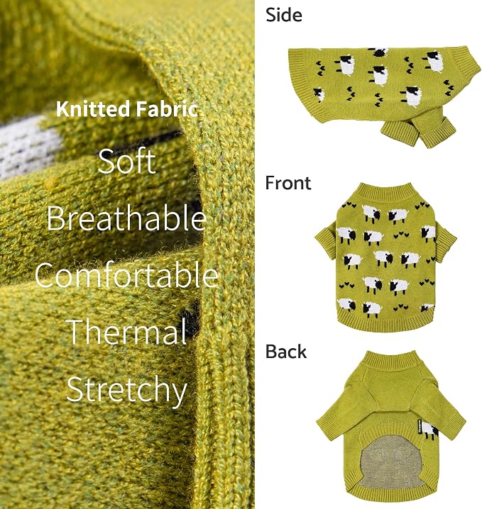 Fitwarm Funny Sheep Dog Sweater, Thermal Dog Winter Clothes for Small Dogs Boy Girl, Dog Holiday Clothes, Doggy Pullover Jumper, Pet Outfit, Black, Green, White, XXL