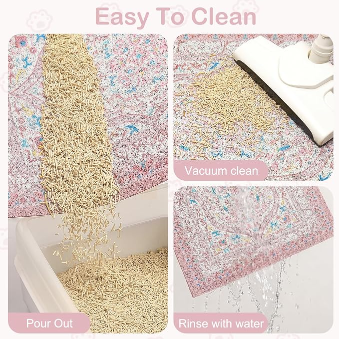 Glittme Cat Litter Mat, 47"x35" Non-Slip Washable Trapping Mat for Cats | Litter Trapping Mat With Thick PVC Coil To Catch Scatter, Soft On Paws And Waterproof Bottom To Protect Floors