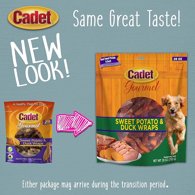 Cadet Gourmet Sweet Potato & Duck Wrapped Biscuits Dog Treats, 28 oz | Real sweet potato & duck, dog treats wraps, crunchy healthy dog treats, great for training, for small & large breeds