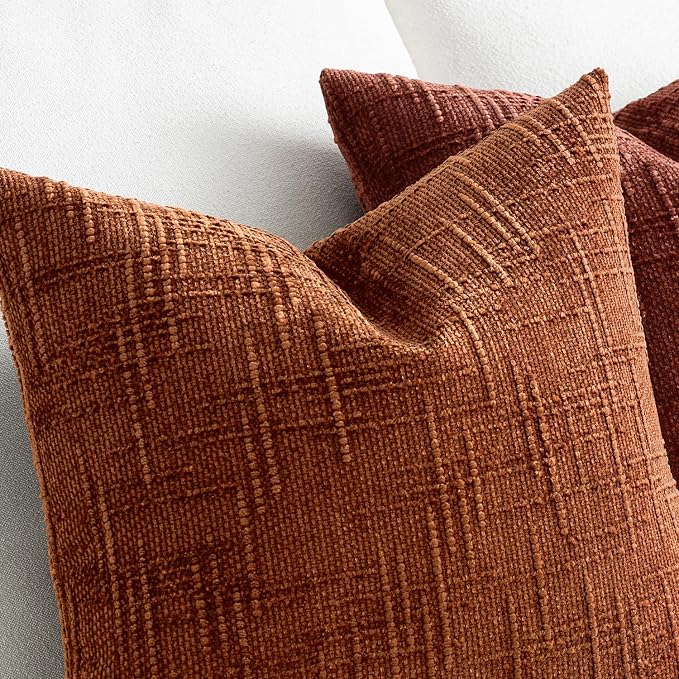 MIULEE Chenille Textured Fall Throw Pillow Covers Burnt Orange 16x16 | Set of 2, Slubby Decorative Pillows, Boho Farmhouse Home Decor, Modern Neutral Cushion Covers for Couch Sofa Bed Living Room