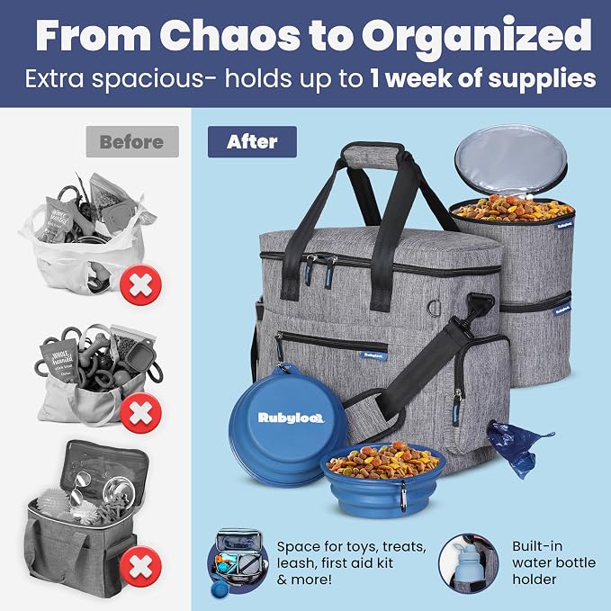 Rubyloo Original Doggy Bag™ Dog Travel Bag for Supplies with Travel Bowls