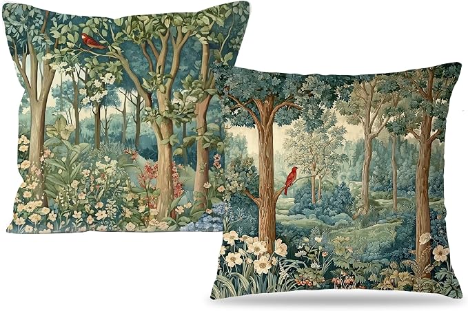 Rustic Spring Forest Pillow Covers 20x20 Double-Sided, Cottagecore Forest Nature Botanical Wildflower Decorative Throw Pillow Covers for Sofa Bed Bedroom Living Room Set of 2
